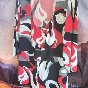 MKM Designs Red and Black Abstract Blouse